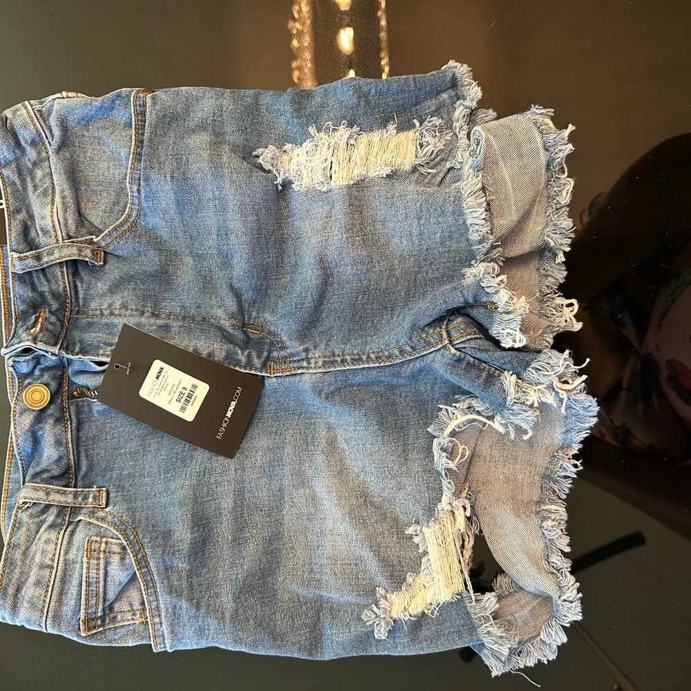 Distressed Blue Denim Shorts